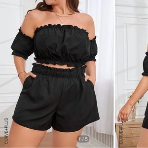 SHEIN plus size off the shoulder ruffle top and shorts 1x